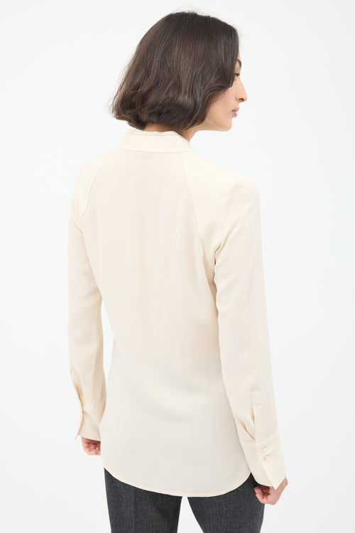 Brunello Cucinelli Cream Monili Trim Double Collar Shirt