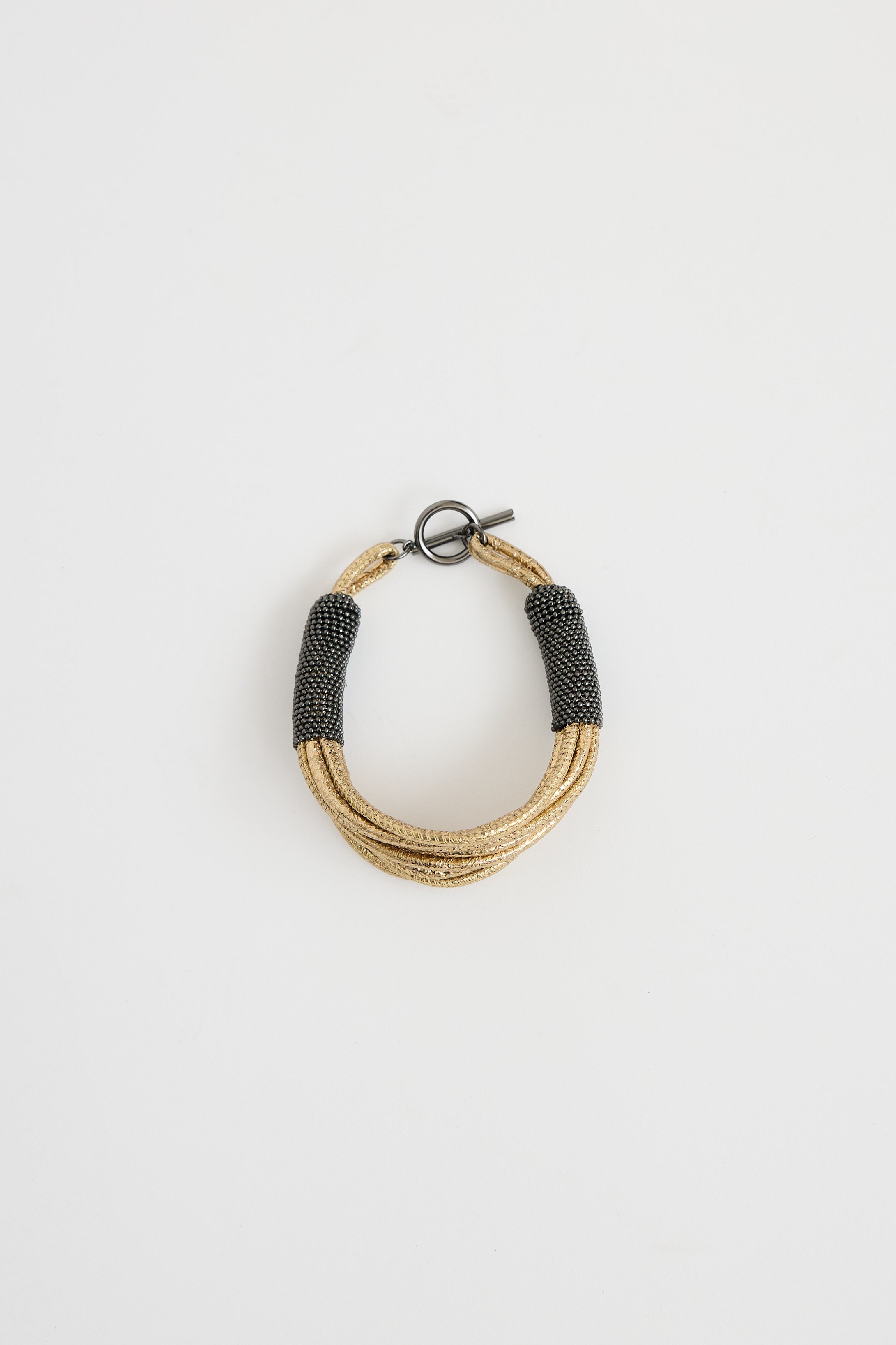 Brunello Cucinelli Metallic Leather Monili Bead Bracelet