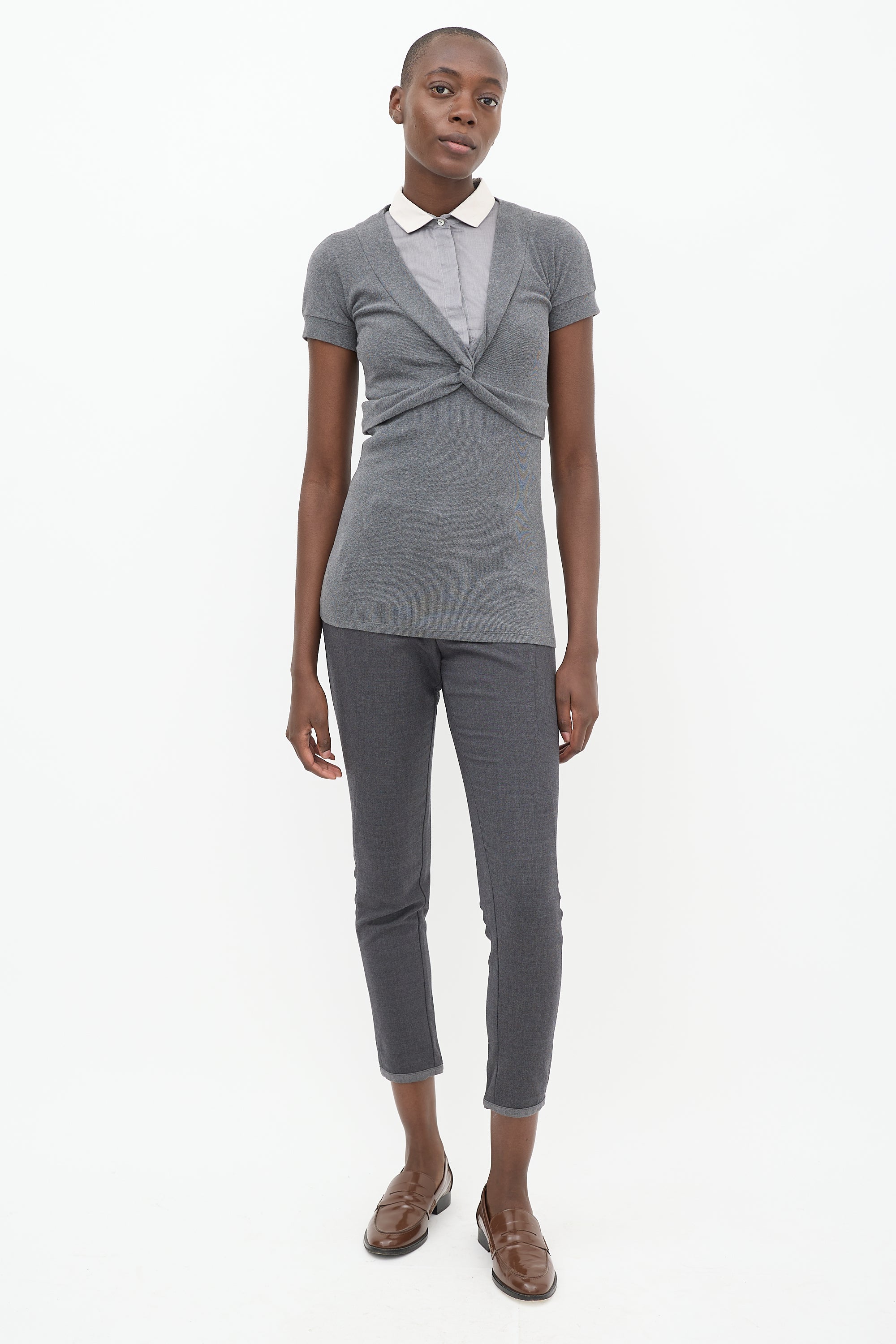 Brunello Cucinelli Grey & White Twisted Polo Tunic