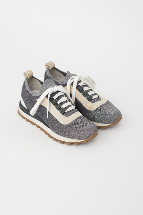 Brunello Cucinelli Grey & Silver Knit Sneaker