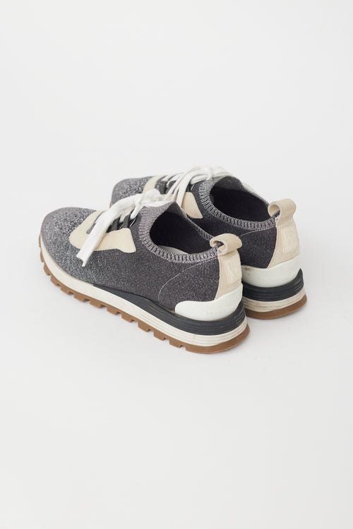 Brunello Cucinelli Grey & Silver Knit Sneaker