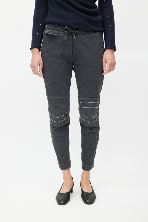 Brunello Cucinelli Grey Monili Knee Trim Sweatpant