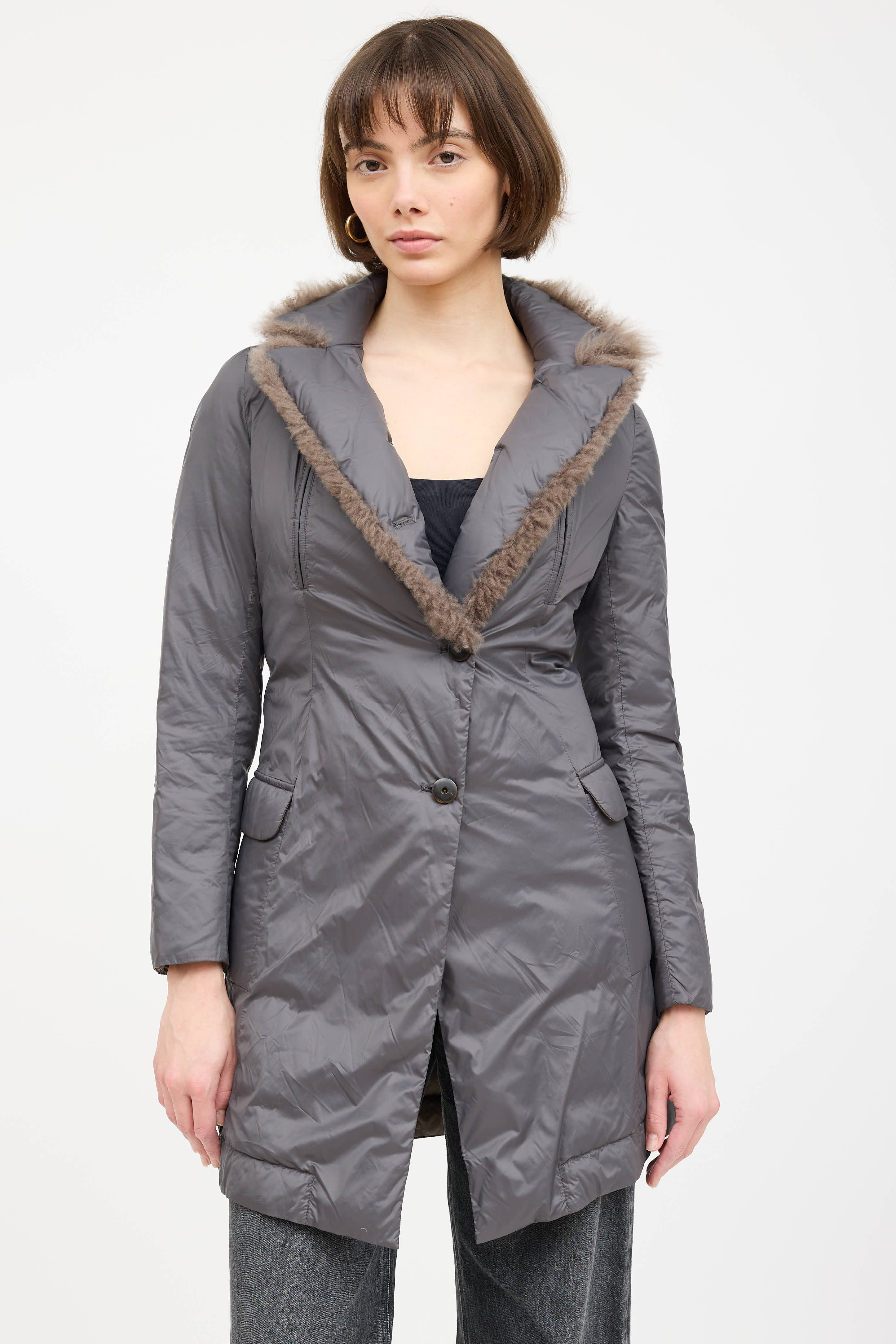 Brunello Cucinelli Padded Fur Trim Coat