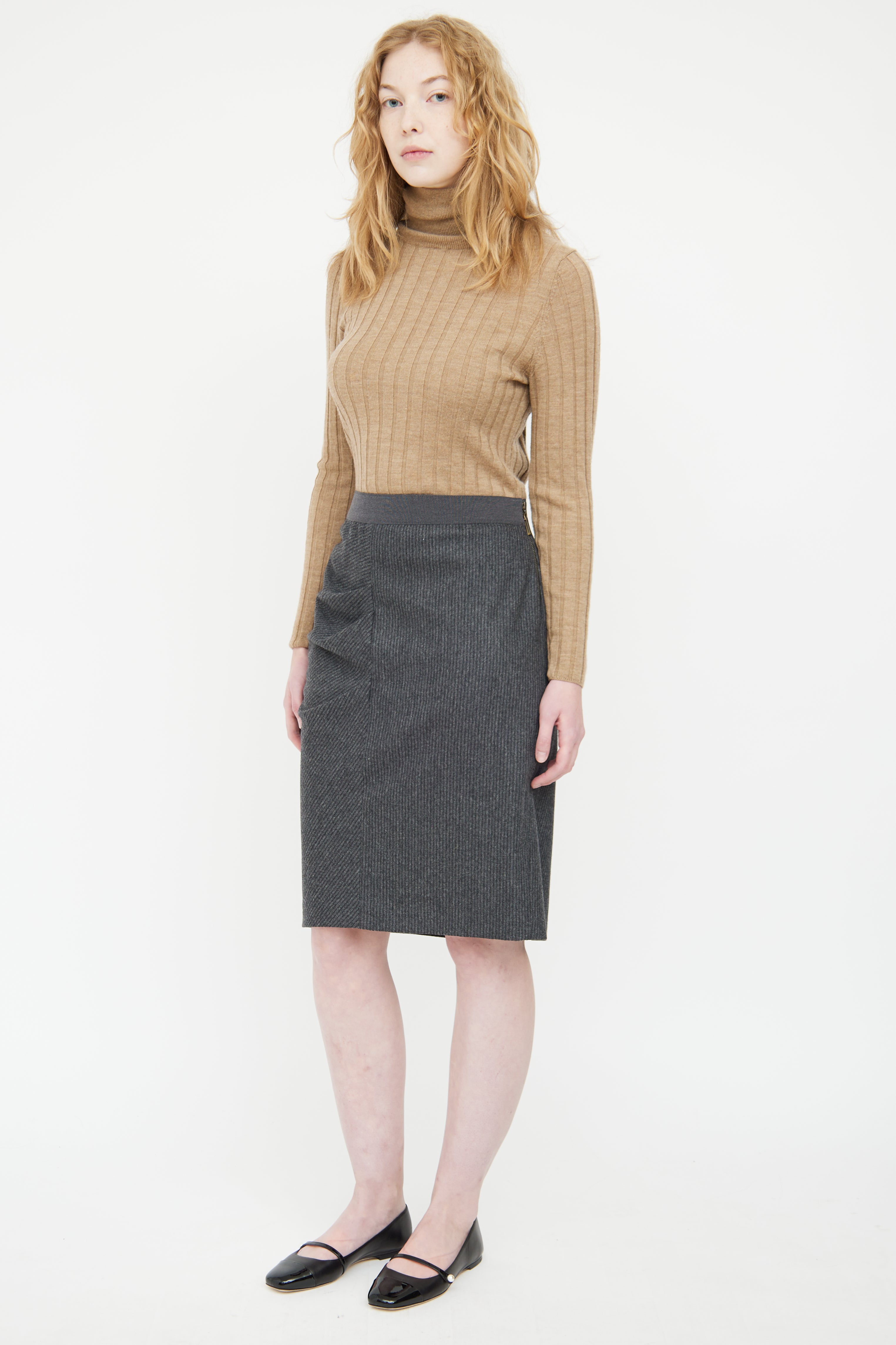 Brunello Cucinelli Grey Wool Gathered Skirt