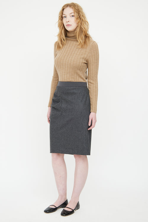 Brunello Cucinelli Grey Wool Gathered Skirt