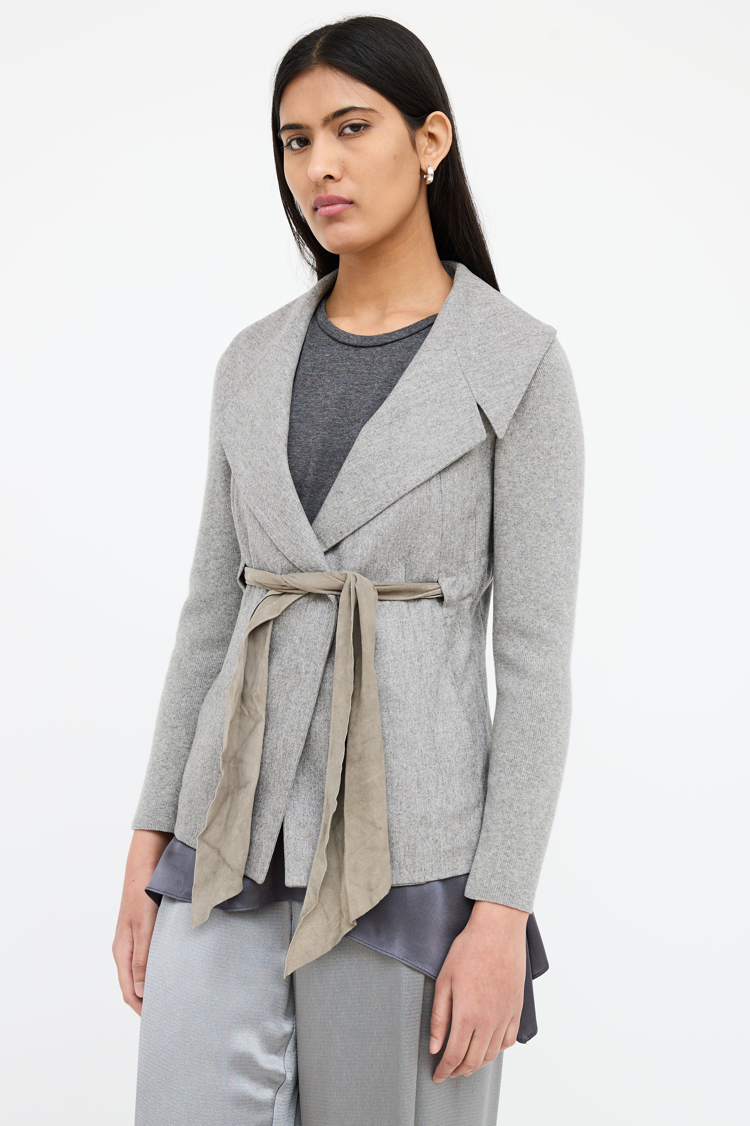 Brunello Cucinelli Grey Wool Asymmetrical Jacket