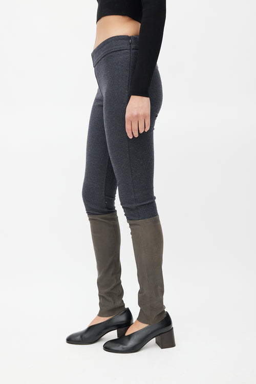 Brunello Cucinelli Grey Wool & Brown Leather Slim Trouser