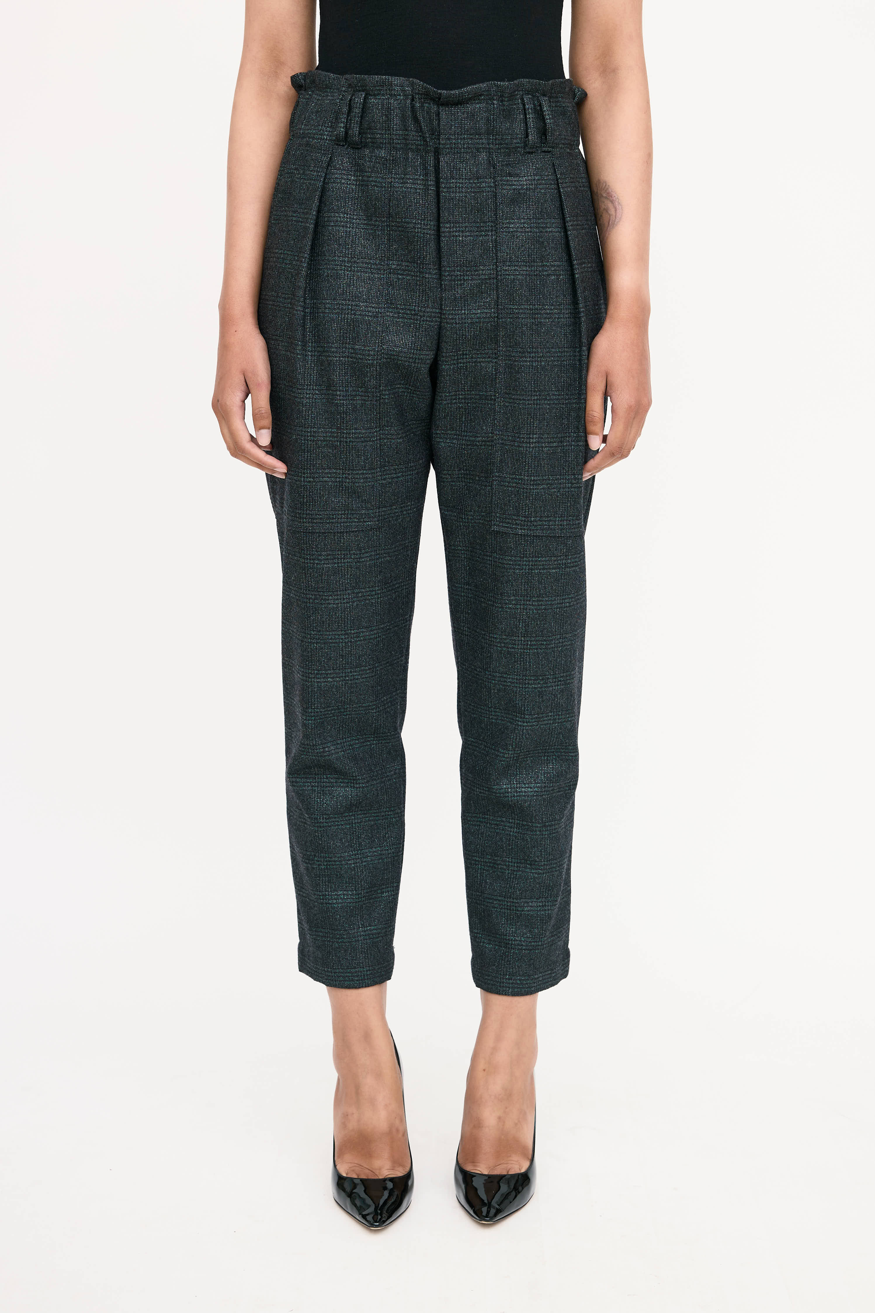 Brunello Cucinelli Wool Glitter Plaid Trouser