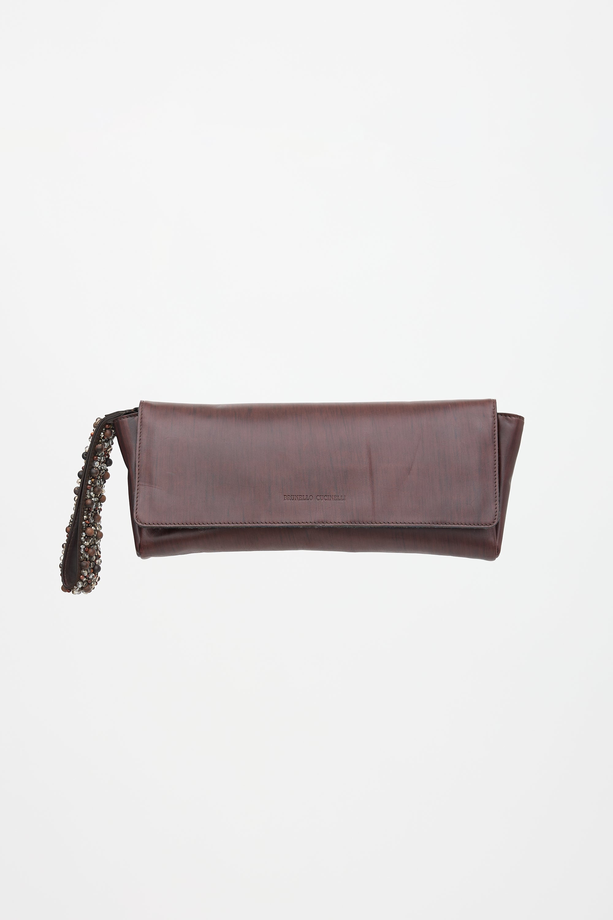 Brunello Cucinelli Leather Beaded Strap Clutch