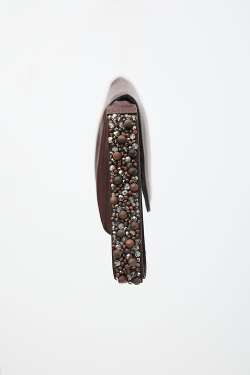 Brunello Cucinelli Leather Beaded Strap Clutch