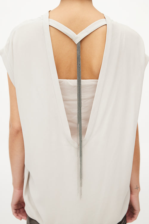 Brunello Cucinelli Light Grey Silk Backless & Tube 2pc Top