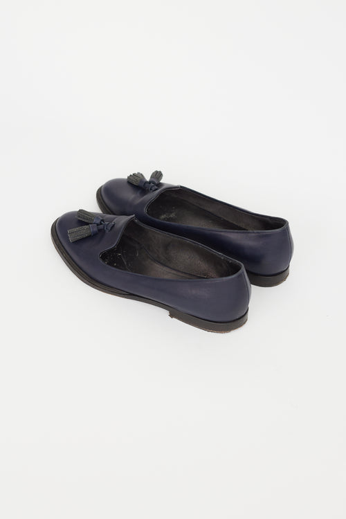 Brunello Cucinelli Navy Blue Leather Loafer