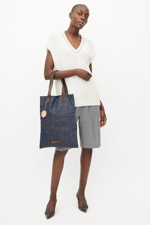 Brunello Cucinelli Navy & Brown Denim Tote