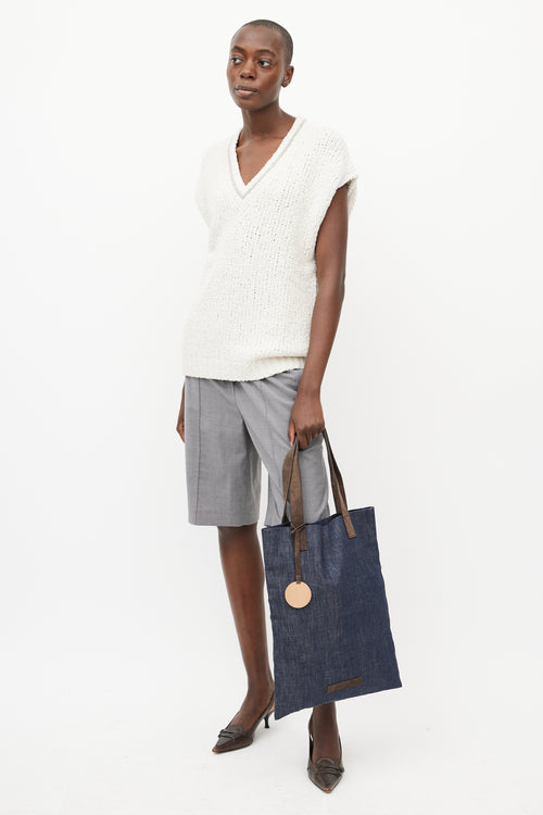 Brunello Cucinelli Navy & Brown Denim Tote