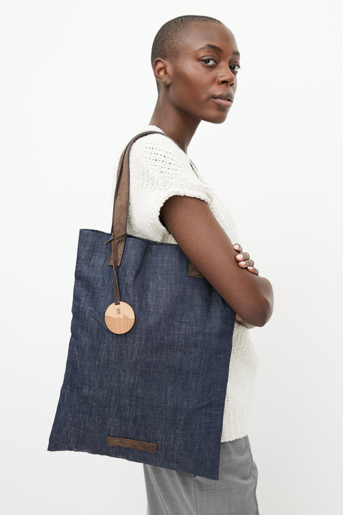Brunello Cucinelli Navy & Brown Denim Tote