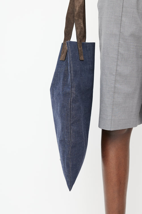 Brunello Cucinelli Navy & Brown Denim Tote