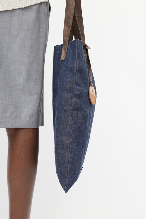 Brunello Cucinelli Navy & Brown Denim Tote