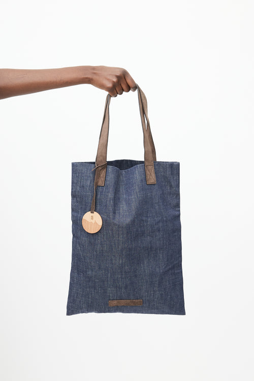 Brunello Cucinelli Navy & Brown Denim Tote