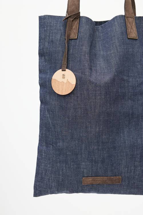 Brunello Cucinelli Navy & Brown Denim Tote