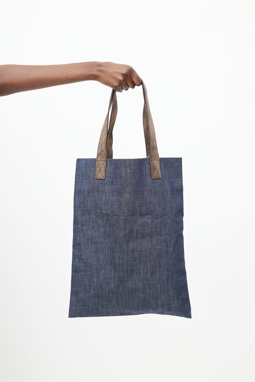 Brunello Cucinelli Navy & Brown Denim Tote