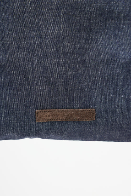 Brunello Cucinelli Navy & Brown Denim Tote