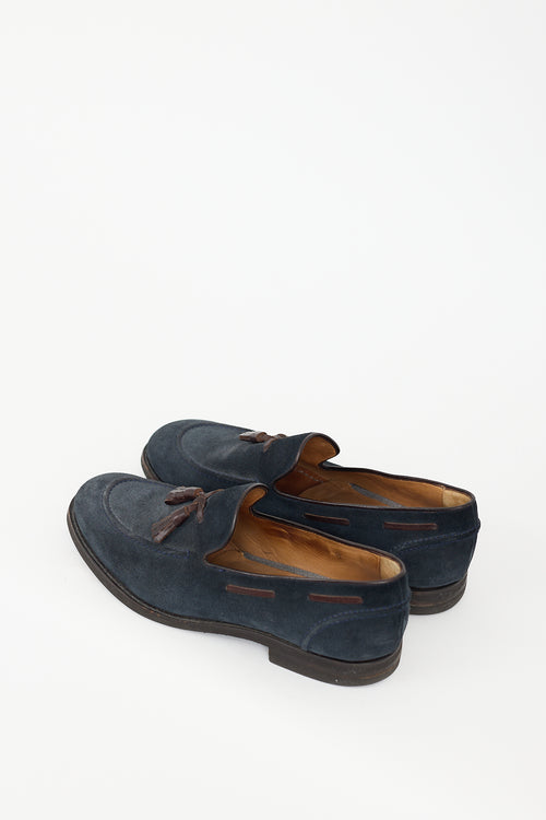 Brunello Cucinelli Navy & Brown Suede Tassel Loafer
