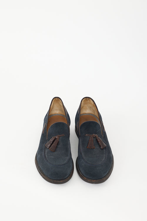 Brunello Cucinelli Navy & Brown Suede Tassel Loafer