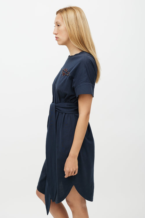 Brunello Cucinelli Navy & Multicolour Belted Beaded Dress