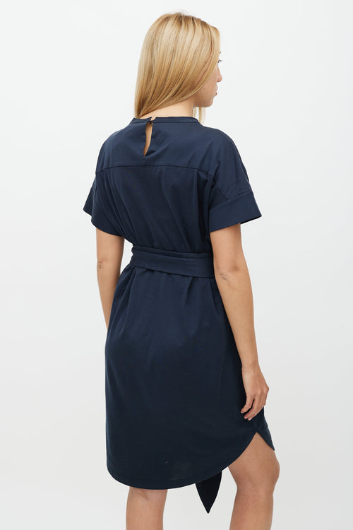 Brunello Cucinelli Navy & Multicolour Belted Beaded Dress