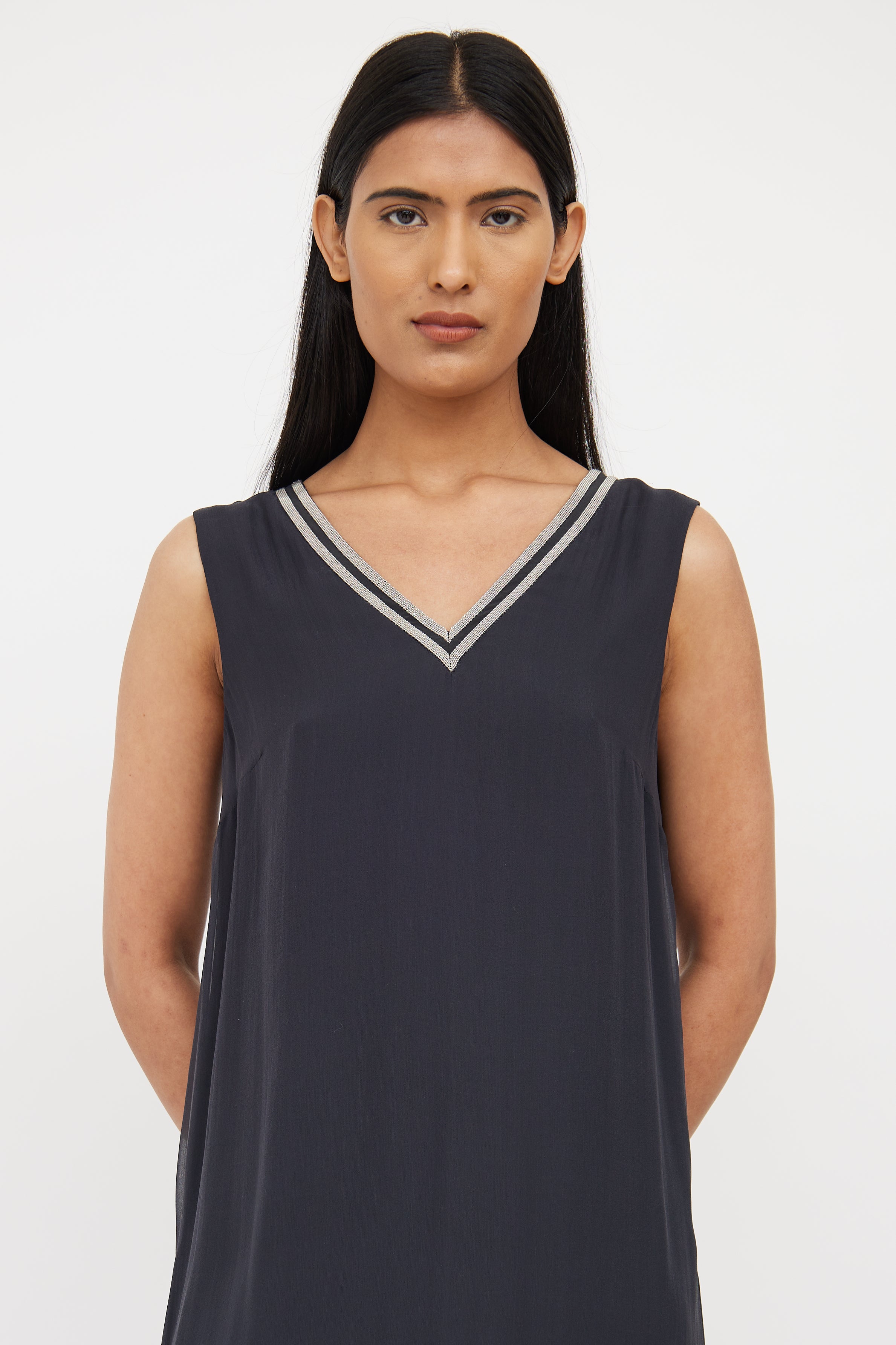 Brunello Cucinelli Dark Grey Monili Silk Dress