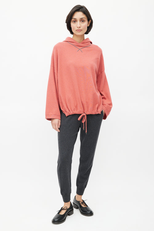 Brunello Cucinelli Red Cashmere & Monili Trim Hoodie