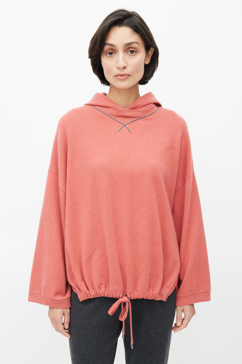Brunello Cucinelli Red Cashmere & Monili Trim Hoodie