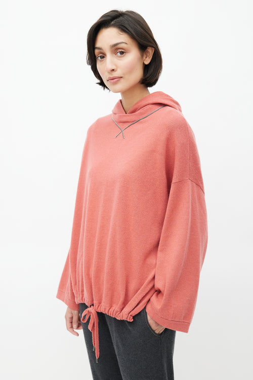 Brunello Cucinelli Red Cashmere & Monili Trim Hoodie
