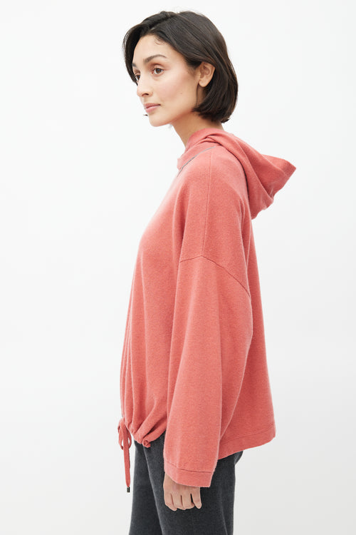 Brunello Cucinelli Red Cashmere & Monili Trim Hoodie
