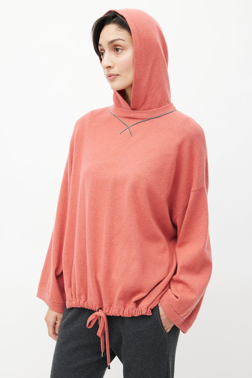 Brunello Cucinelli Red Cashmere & Monili Trim Hoodie