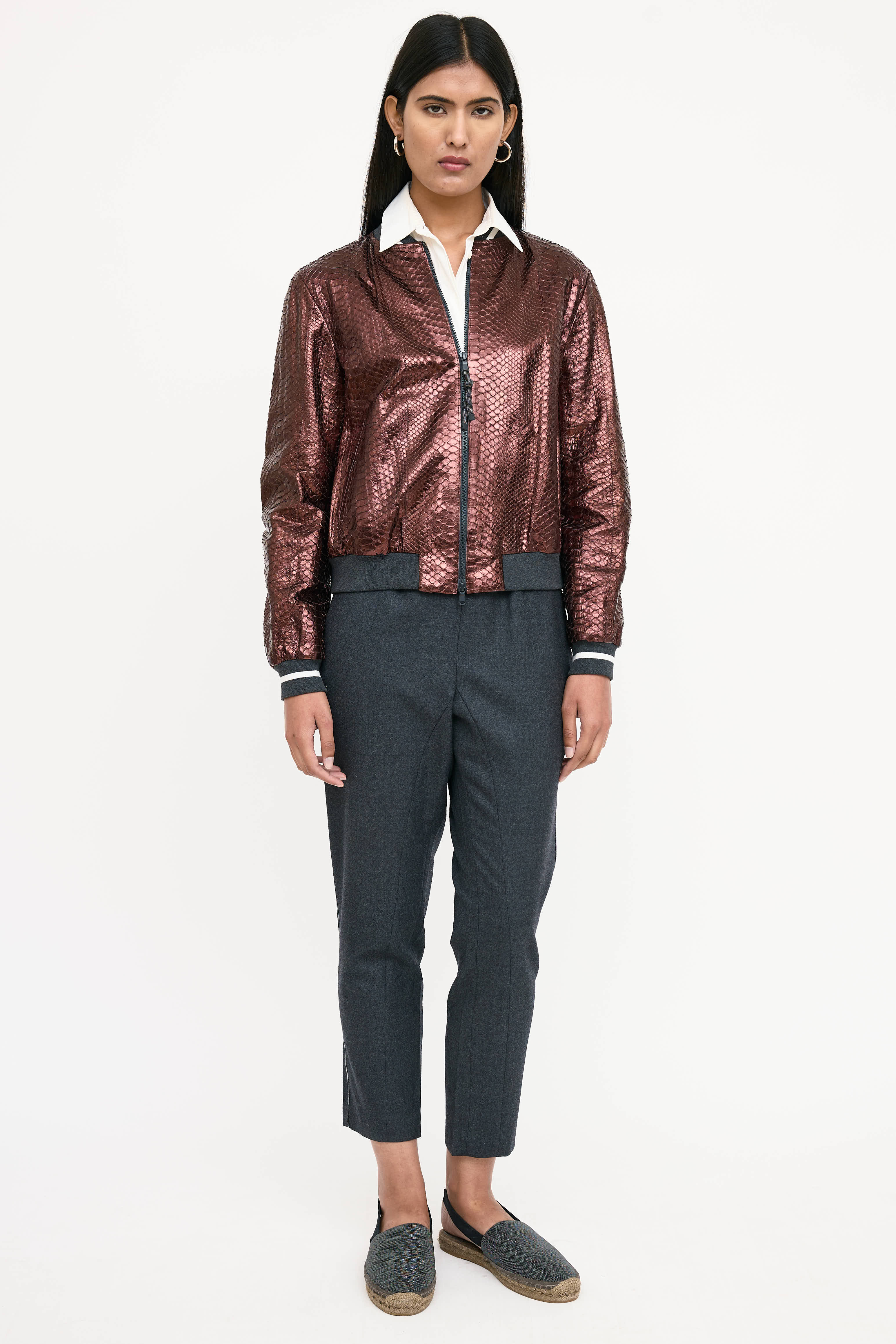 Brunello Cucinelli Textured Leather Bomber Jacket