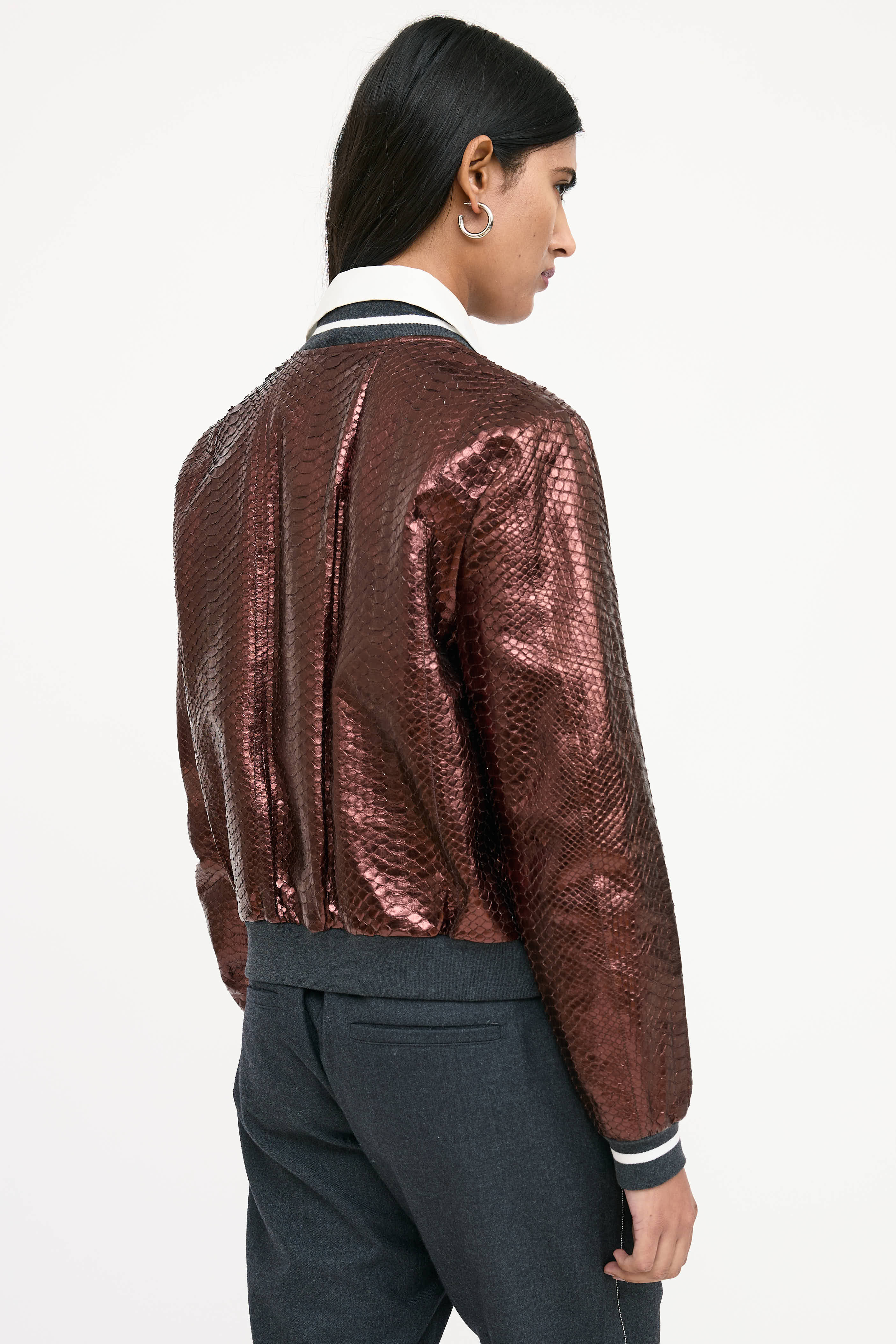 Brunello Cucinelli Textured Leather Bomber Jacket