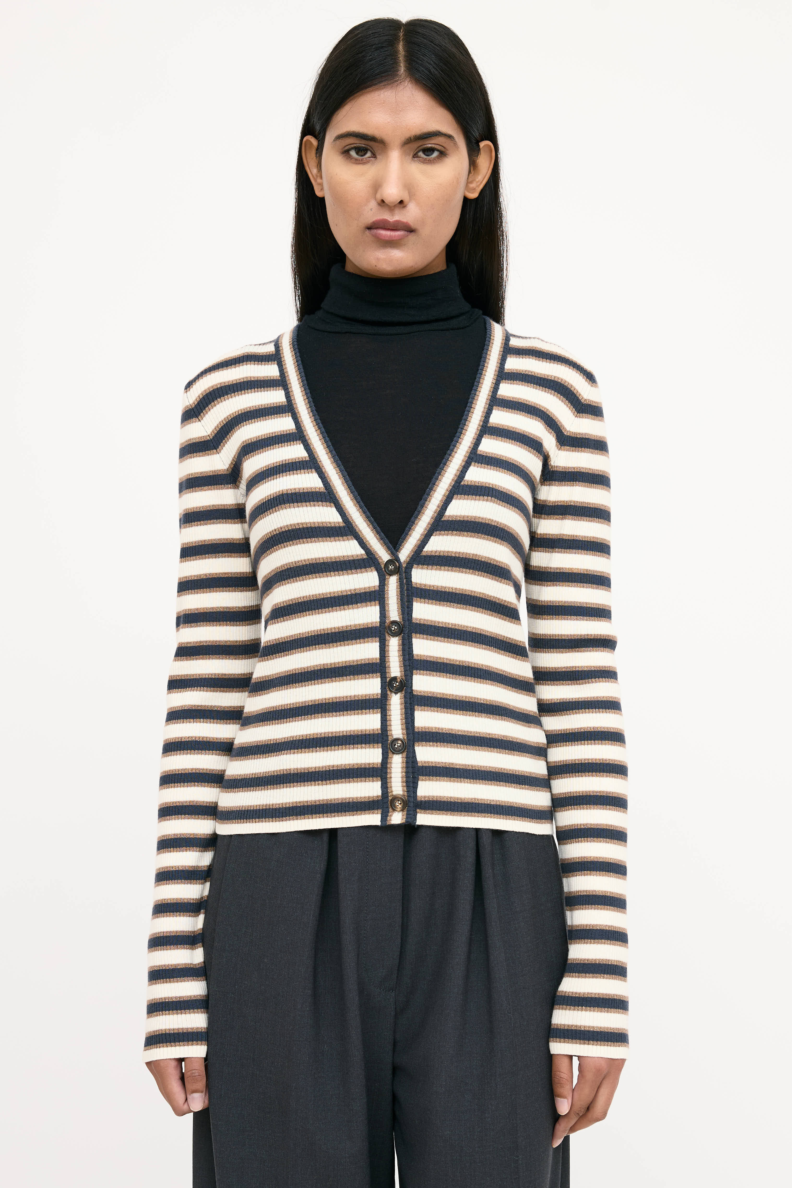 Brunello Cucinelli Wool Striped Knit Cardigan