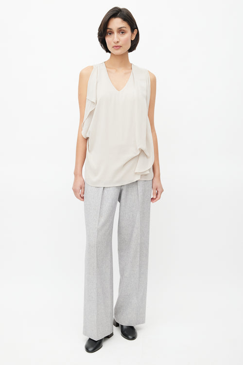 Brunello Cucinelli Taupe Silk & Cotton Drape Blouse
