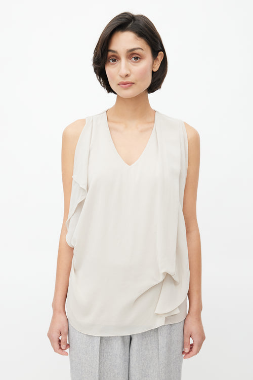 Brunello Cucinelli Taupe Silk & Cotton Drape Blouse