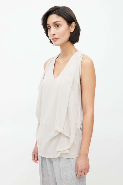 Brunello Cucinelli Taupe Silk & Cotton Drape Blouse