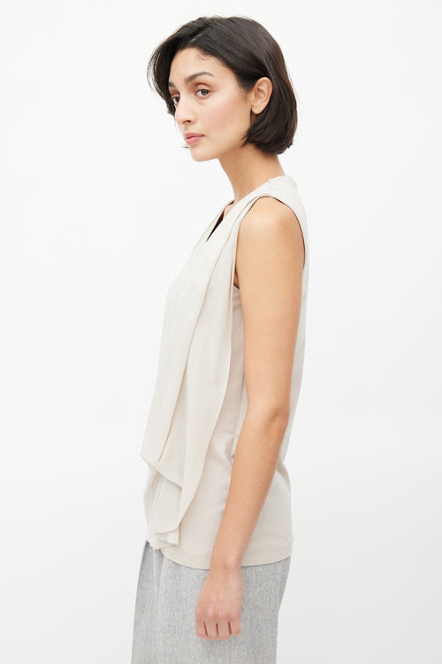 Brunello Cucinelli Taupe Silk & Cotton Drape Blouse