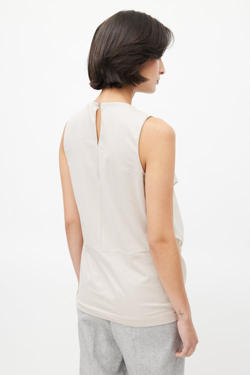 Brunello Cucinelli Taupe Silk & Cotton Drape Blouse