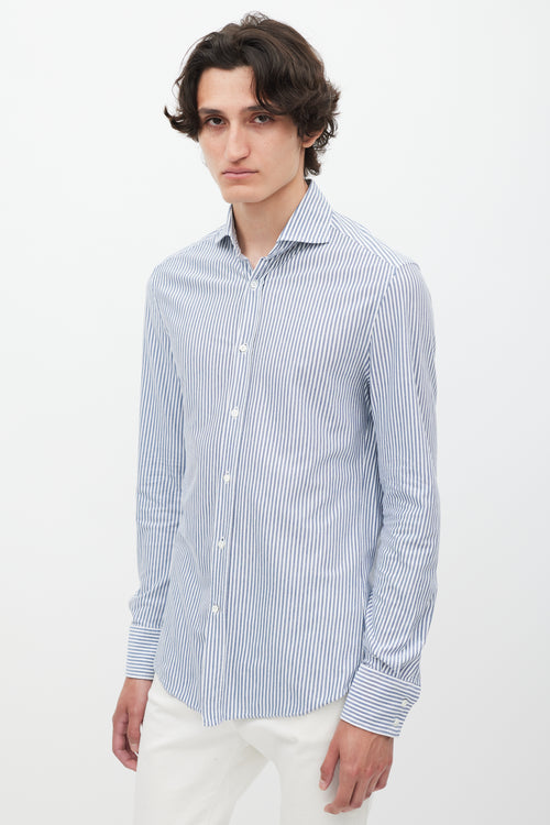 Brunello Cucinelli White & Blue Striped Shirt