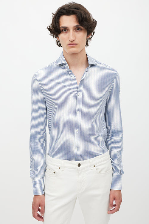 Brunello Cucinelli White & Blue Striped Shirt
