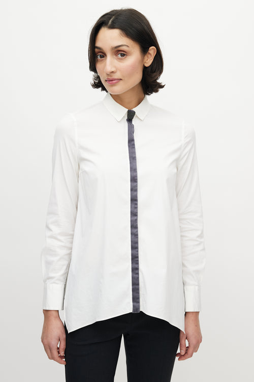 Brunello Cucinelli White & Grey Monili Tie Shirt