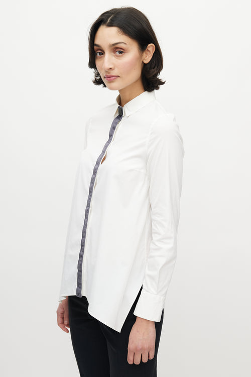 Brunello Cucinelli White & Grey Monili Tie Shirt