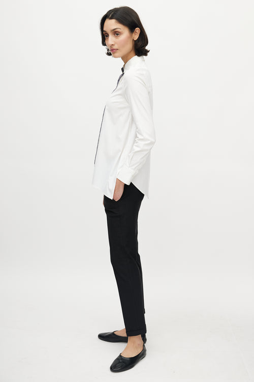 Brunello Cucinelli White & Grey Monili Tie Shirt