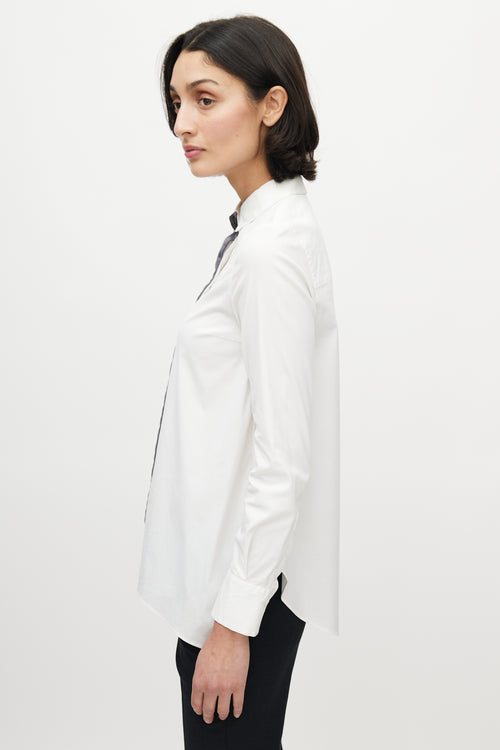 Brunello Cucinelli White & Grey Monili Tie Shirt