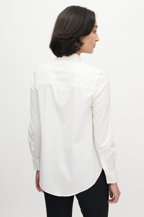 Brunello Cucinelli White & Grey Monili Tie Shirt